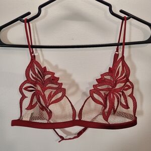 Marvel By La Perla Sheer Lace Floral Red Bralette - Size 36